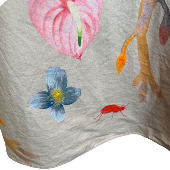TIBI Floral Cotton Poplin Top Taupe Tropical Grasshoppers Women's Size 4 - Picture 4 of 13